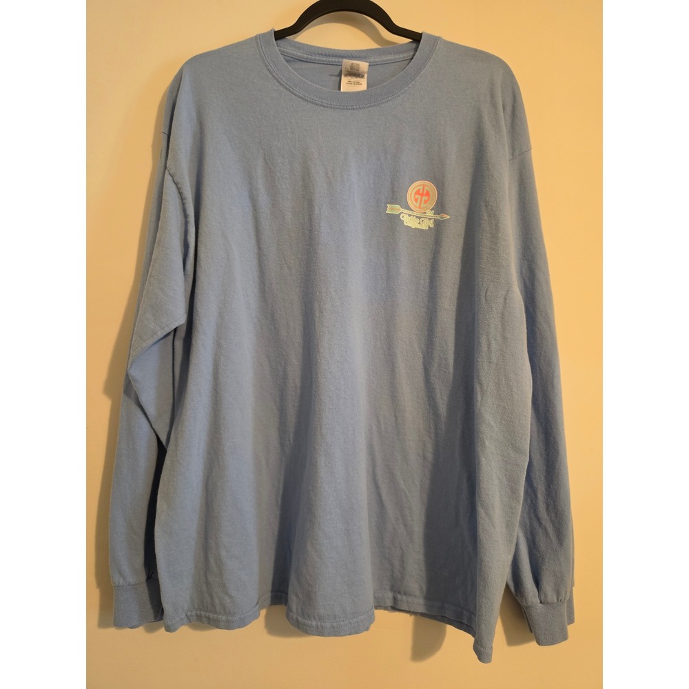 Gildan Graphic T-Shirt Women XL Blue Cotton Long Sleeve Jesus America Boho Flaw